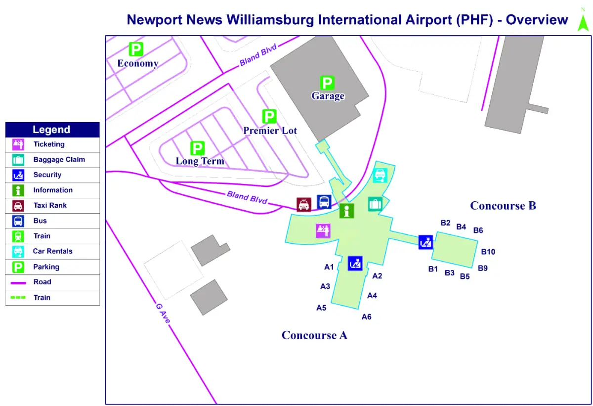 De internationale luchthaven Newport News Williamsburg
